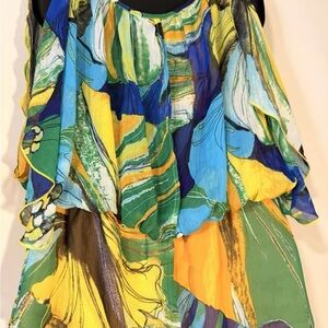 Vibrant Floral Off-Shoulder Women's Top in Blue, Green & Yellow
